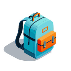 Fototapeta premium Bright blue backpack with an orange front pocket, featuring straps and handle