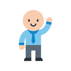 Smiling cartoon businessman waving hello with a friendly gesture of greeting.
