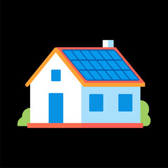 Modern home with solar roof in flat illustration, clean and minimal design with bright flat colors, perfect for technology and innovation themes