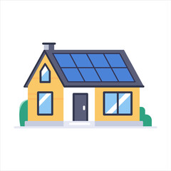 Modern home with solar roof in flat illustration, clean and minimal design with bright flat colors, perfect for technology and innovation themes