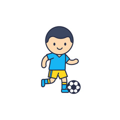 Cartoon soccer player kicking the ball with determination and focus.