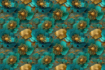 seamless pattern .  A detailed, intricate floral pattern showcases stylized blooms in a rich, inviting color palette, perfect for textiles and design.