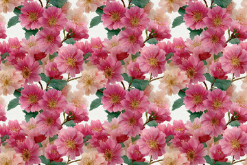 seamless pattern .  An intricate pattern of delicate blooms in shades of pink and pale cream, each blossom capturing the essence of spring's vibrant renewal. 