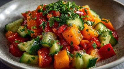 Overhead shot of a vibrant colorful salad ready to eat