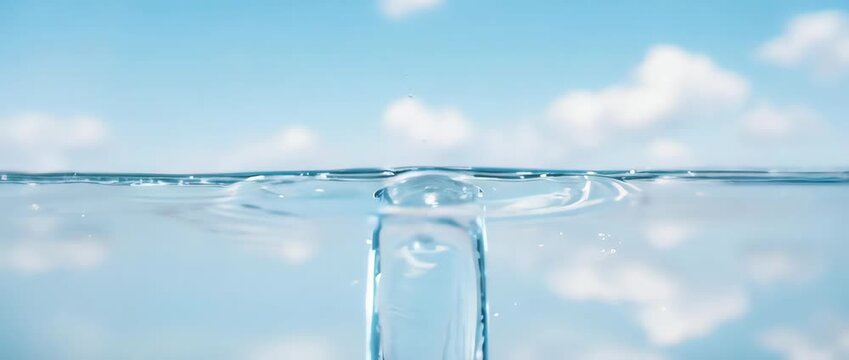 An extreme close-up in super slow motion of a water drop creating perfect ripples. Symbolizes purity, clean water resources, and environmental conservation.
