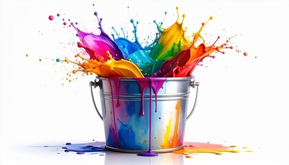 colorful buckets with paint splashes