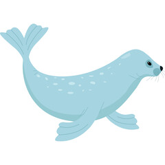Light Blue Seal With White Spots Swimming With Transparent Background And White Background