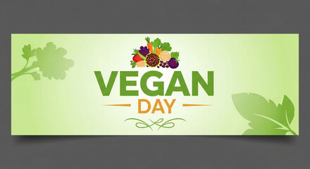 Celebrate Vegan Day with vibrant fresh produce and promote a healthy plant-based lifestyle, inspire conscious eating with this eye-catching banner for wellness campaigns and food awareness