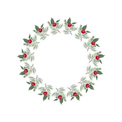 Pine tree with apple  wreath on the Theme of Christmas and New Year