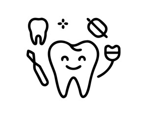 Dental health and hygiene with happy tooth