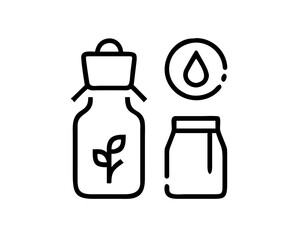 Essential oil bottles icon set, featuring plant element
