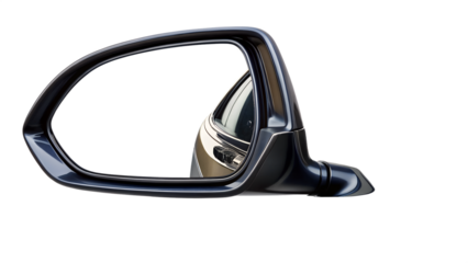 Closeup of a car side mirror, isolated on transparent background