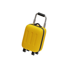 3D Travel Suitcase with Wheels — Yellow Luggage Icon for Vacation and Journey Concepts