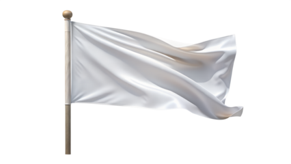 A white flag waving in the wind, isolated on a transparent background, symbolizing surrender, peace, or a blank canvas