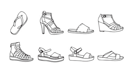 Collection of diverse fashionable footwear designs fashion sketches styles apparel accessories vector © Tanvir