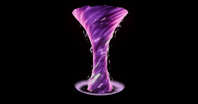swirling purple tornado vortex on transparent background, dynamic 3d motion effect animation for easy alpha mat compositing in visual projects

