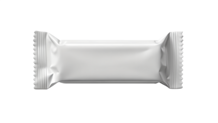 A blank white wrapper for a candy bar or snack is isolated on a transparent background, ready for branding