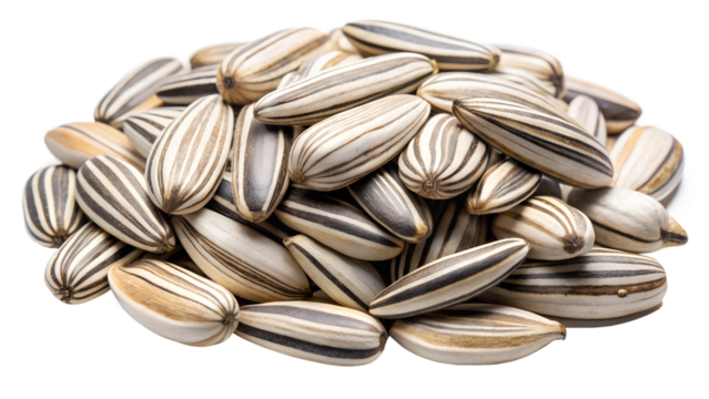 A pile of striped sunflower seeds, isolated on transparent background - Powered by Adobe