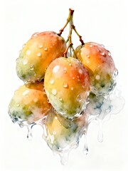 Surreal Fruits Series : A delicious looking healthy bunch of ripe mangoes on a white background suitable for graphic design and decoration 004