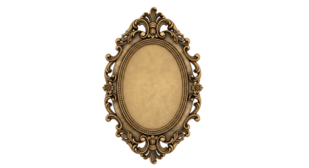 Ornate Oval Golden Frame, with Floral Accents and Textured Center, isolated on white or transparent background, AI