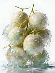 Surreal Fruits Series : A delicious looking healthy bunch of ripe melons on a white background suitable for graphic design and decoration 002