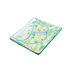 Digital Map Glass Surface. Navigation And Urban Planning Concept. Isolated On Transparent Background