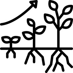 Line Art Illustration Depicting Plant Growth Stages From Seedling To Mature Plant With Arrow Indicating Upward Trend Isolated On White Background