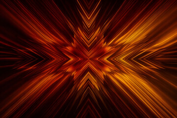 放射状に広がる赤と金の抽象的な光のエネルギーアート