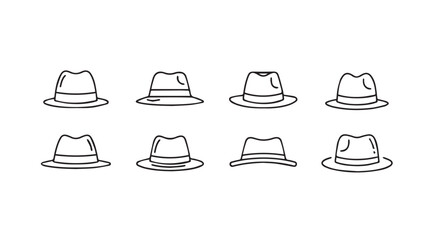 Collection of classic fedora hats hand drawn sketch style fashion accessories vector
