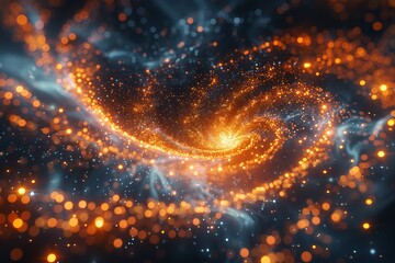 Particle acceleration creating swirling cosmic particles and energy flow