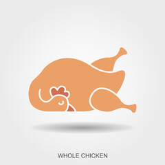 Minimal flat vector illustration of a whole cooked chicken. Simple food icon representing roasted poultry, traditional meal, or holiday dinner. Suitable for restaurant menus, culinary design,