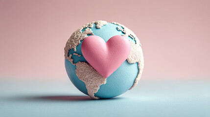 Heartfelt Earth. A pastel globe with a heart symbolizes love and unity across the world