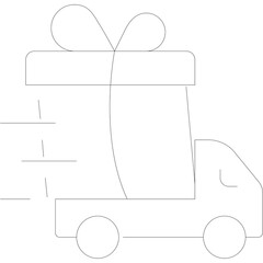 Outline Icon of a Gift Box with a Bow and a Truck Silhouette on a Transparent White Background Representing Delivery and Celebration