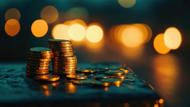 A stack of coins placed on a flat surface, suitable for financial or accounting uses