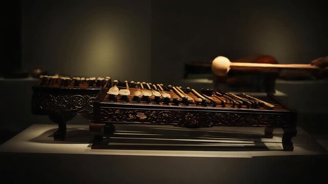 Intricate Antique Musical Instrument - Detailed Close-Up and Dramatic Lighting.