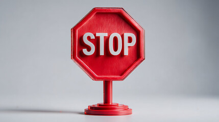 Red Stop Sign. A red stop sign with a gray background, featuring bold white letters.