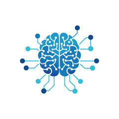 An abstract illustration of a human brain with connected digital circuits