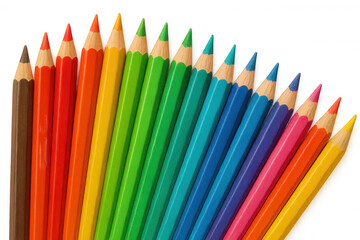 Fototapeta premium Colorful pencils arranged in a rainbow spectrum showing creativity, education, and art supplies with transparent background