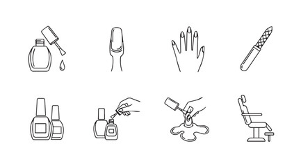 Hand drawn nail care icons set for beauty salon and manicure services collection vector