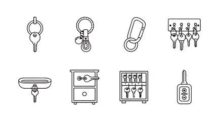 Collection of various keys and key holders for security and access control icons set vector