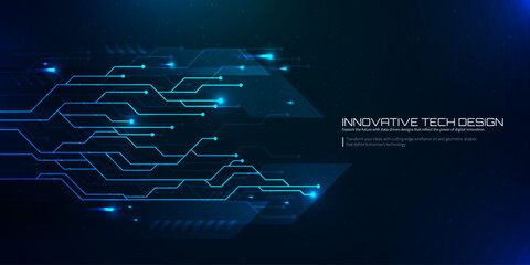 Abstract futuristic technology background with glowing blue circuit lines, digital data flow, and innovation network design representing AI, blockchain, and cyber connection concepts.