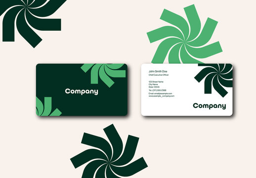 Dark Green Geometric Floral Rounded Professional Business Card Template with Die Cut