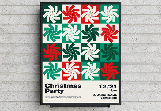 Christmas Party Poster Template with Abstract Snowflakes Pattern
