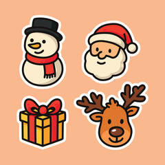 Fun Christmas Illustration with Santa Claus Snowman Reindeer and Gift Box in Festive Style