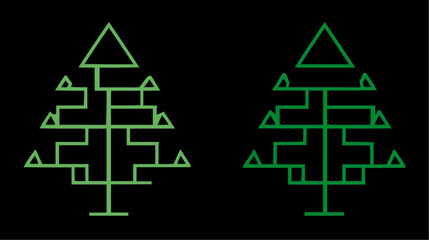 Abstract geometric tree with digital green structure on dark background, ideal for eco tech branding, modern holiday graphics, and sustainable design themes