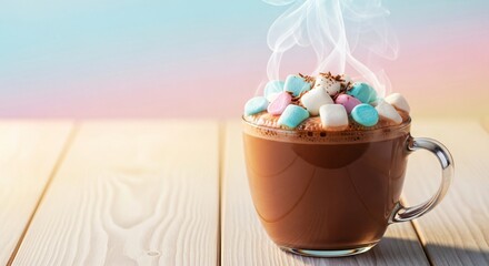 Hot chocolate with marshmallows winter holiday sweet treat