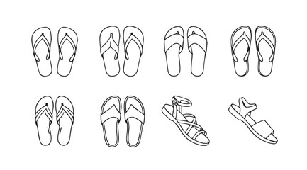 Collection of hand drawn summer sandals and flip flops for beach and casual wear vector