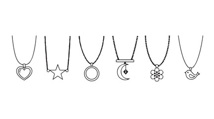 Collection of delicate necklaces with unique pendants fashion jewelry accessories vector