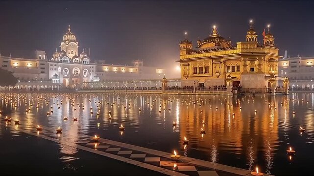 Golden Temple At Night With Candles And Reflections In The Sacred Pool, Amritsar