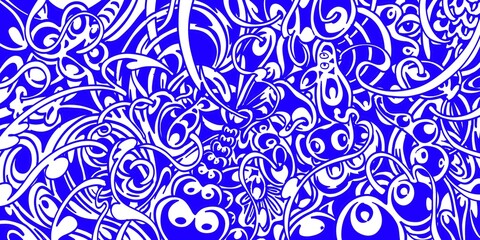 Wind blowing hand drawn doodle art with blue lines filling the paper. Creative abstract vector illustration suitable for wallpaper, drawing books, covers. Isolated on white background